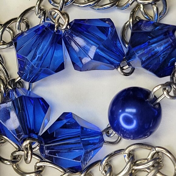 Multistrand Blue Silver Long Necklace - Picture 4 of 9